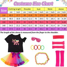 Firecos 80s Costumes for Children Cosplay Theme Suit Fancy Dress 80s Outfit Dress Accessories Set with Short Sleeve Tutu Skirt for Party Dress up for Girls (140CM)