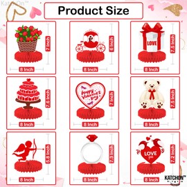 KatchOn, Red Valentines Centerpieces for Tables - Large, Pack Of 9 | 3D Valentine Honeycomb Centerpieces, Valentines Day Decorations | Valentines Table Centerpieces, Valentines Day Table Decorations
