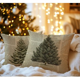 Poecinvi Vintage Tree Pillow Covers 18x18 Set of 2, Winter Pillow Covers, Christmas Pillow Covers, Vintage Christmas Home Decor, Christmas Tree Decorations, Christmas Decor Gifts for Women