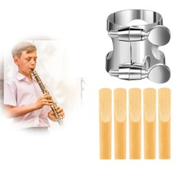 1pcs Clarinet Ligature with 5 Pcs Clarinet Reeds,Adjustable Screws2.5 B Flat Clarinet Ligature Reeds Premium Metal Clarinet Ligature B Flat with Adjustable Screw Clarinet Mouthpiece Ligature