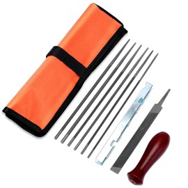 Bullwall Chainsaw File, 12 Pack Chainsaw Files for Sharpening, 5/32", 3/16", 7/32", 11/64", 13/64" Round Chainsaw File, 6-Inch Flat File, Handle, Filing Guide, Chain Saw Sharpener Tool