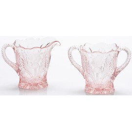 Creamer & Sugar Bowl Set - Inverted Thistle - Mosser Glass - USA (Passion Pink)
