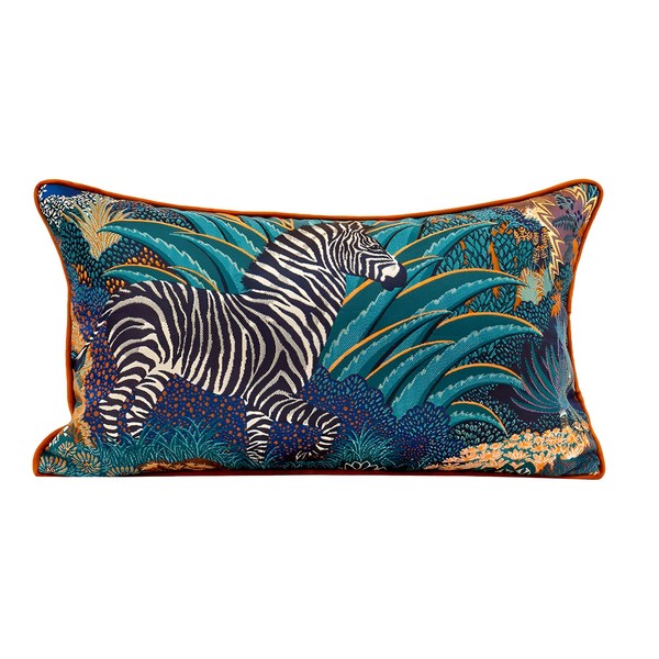 MAGOLIFE Indoor/Outdoor 12x20 in Zebra Jungle Jacquard Embroidery Decorative Lumbar