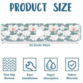 Colorful Wildflowers Sink Splash Guard White Orchid Faucet Absorbing Mat Fast Drying Mat Sink Gadgets Splash Guard Behind Faucet Drip Catcher for Kitchen Bathroom, 23.5"x5.5"