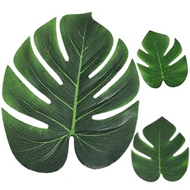 80PCS Artificial Tropical Palm Leaves Plant Imitation Leaf Fake Monstera Leaves Hawaiian Luau Jungle Safari Birthday WeddingTheme Party Table Wall Decorations,Bonus 4 Sheets/80pcs Dot Glues