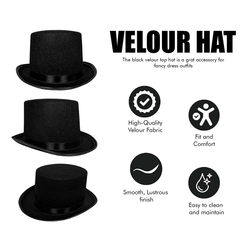 ZANGOC Top Hat Black Velour for Adults – Elegant Black