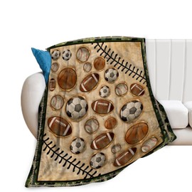 Vintage Sports Soccer Blanket Ultra Soft Cozy Plush Baseball Basketball Football Throw Blanket Sport Ball Fans Lovers Gifts Kids Adults Lightweight Flannel Comfy Blankets for Couch Sofa Bed 50"x40"