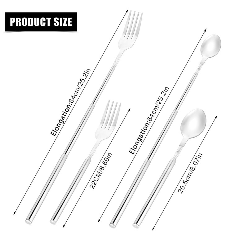 CVNRCLP 25.2" Extendable Stainless Steel Fork and Spoon Set -