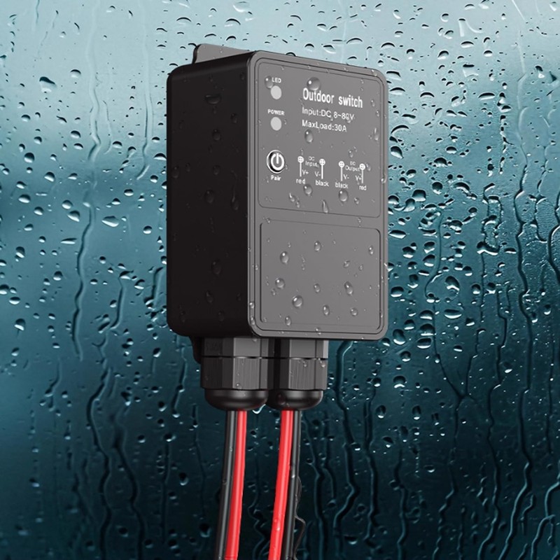 Outdoor Remote Control Switch, DC 8-80V, Waterproof, 2-Button Remote, Long-Range