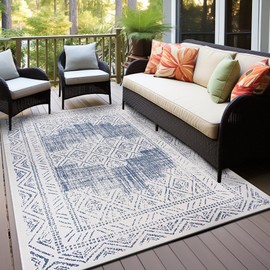 Rugshop Transitional Bohemian Weather Resistant Indoor/Outdoor Area Rug 5' x 7' Blue