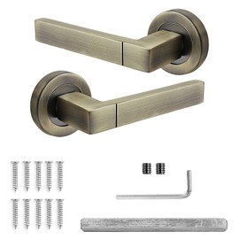 Decoranddecor Lumina Internal Square Door Handles Lever On 54mm Rose - Aluminium - Antique Brass - Handles Only