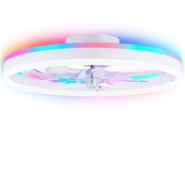 ORITHAM RGB Ceiling Fans with Lights, 20" Fandelier Low Profile Ceiling Fan with Light, Modern Flush Mount Ceiling Fan Light with Remote/APP Control, Bedroom Chandelier Fan Fixture for Indoor(White)