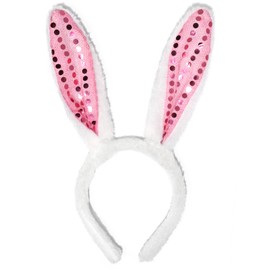 Needzo Easter Bunny Ears, Sparkly Headband with Reversible Sequins, Cute Soft Touch Rabbit Hair Accessory, One Size (1 Pack)