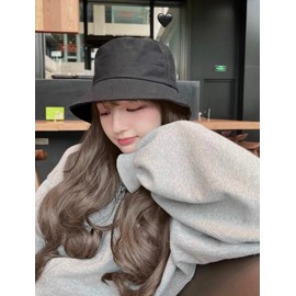 Lily's Select Hat with Wig, Spring and Summer, Knit Hat, Loose Hat, Hat Wig, Long, Long Straight Long Curl, Dark Brown (Camel Knit Hat X Dark Brown Princess Cut Straight 60cm)