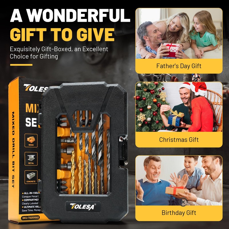 TOLESA 35pcs Drill Bit Set, Titanium Coated, HSS Twist Driver