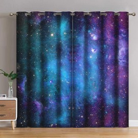 Jekeno Galaxy Blackout Curtains for Kids - Outer Space Nebula Universe Starry Sky Stars Decor Boys Bedroom Living Room Grommet Window Drapes 2 Panel Set