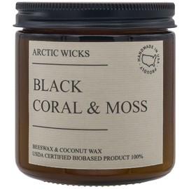 Arctic Wicks Handcrafted Candles | Non Toxic Coconut Beeswax Candles 16oz Double Wick | 100% USDA Certified Biobased, Handmade, Premium Waxes, Non-Toxic (Black Coral & Moss, 16oz Amber Jar)