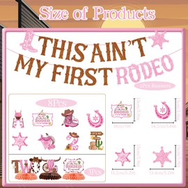 This Ain't My First Rodeo It's My Second Decorations, Gameza 13PCS Cowgirl 2nd Birthday Party Banners with Hanging Swirls Decoration, Western Rodeo Theme 2 Years Old Bday Honeycomb Centerpieces Decor