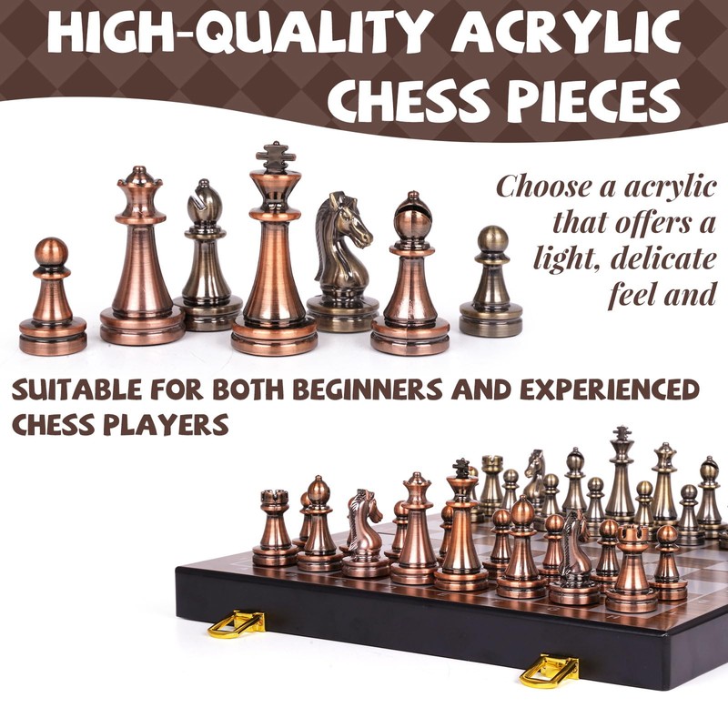 Magnetic Travel Chess Set, Folding Wooden Chess Board with Acrylic