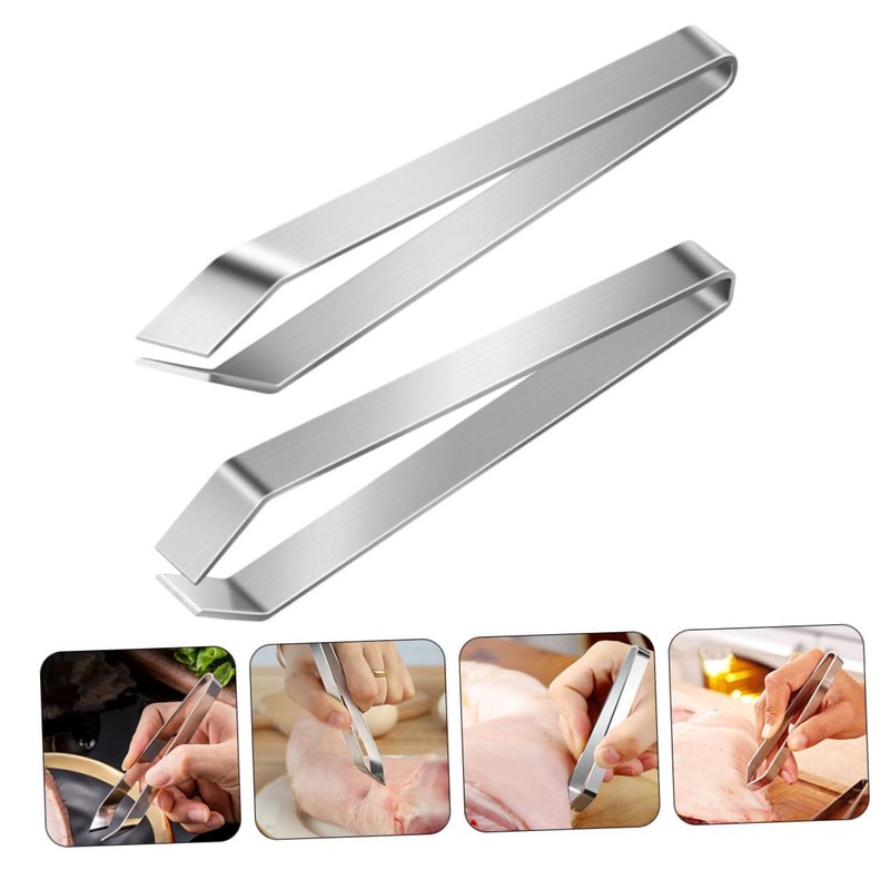 Gatuida 2pcs Stainless Steel Kitchen Pliers Set Flat and Tweezers