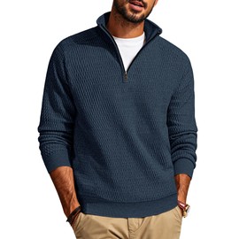 PJ PAUL JONES Mens Jumpers Half Zip Jumper Stand Collor V Neck Long Sleeve Pullover Royal Blue L
