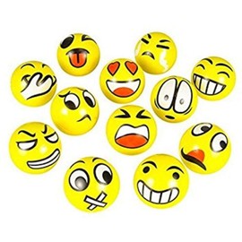 SHATCHI 24 x Happy Yellow Balls - Light weight Foam Stress Relief Balls Party Bag Fillers Ball Imoji Toys Indoor Outdoor, 6cm