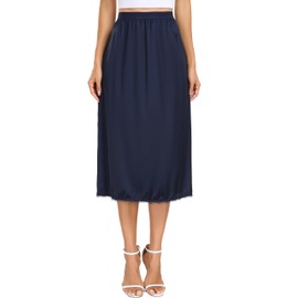Vlazom Women's Satin Half Slips Lace Long Underskirt Soft Waist Slips for Under Dresses Long Skirt Petticoat,Navy Blue,XXL