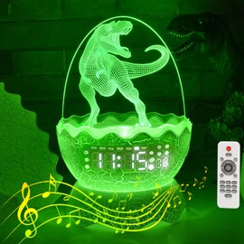 Dinosaur Egg Alarm Clock for Kids, Dinosaur Night Light White Noise Speaker, Dinosaur Gifts 16 Colors LED Kids Room Decor Light Timer & Remote Control, Birthday Xmas Gift for Boys and Girls (White)