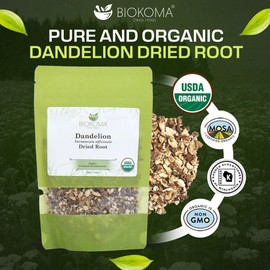 Biokoma Organic Dandelion Root Tea 100g (3.55oz) in Resealable Moisture Proof Pouch, USDA Certified Organic - Herbal Tea, No Additives, No Preservatives, No GMO, Kosher