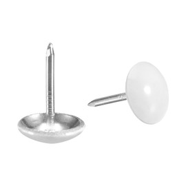 QUARKZMAN 80pcs Upholstery Nails 11mm x 17mm Round Head Decorative Furniture Tacks Thumbtacks for Furniture Sofa Headboards White