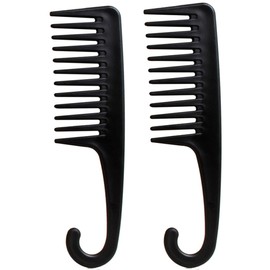2PCS Wide Tooth Comb Shower Comb With Hook, Good for Curly Hair Wet Dry, Premium Tangle Free Combs Black.