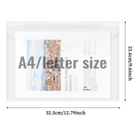 EOOUT 50pcs Plastic Envelopes with Button Snap Closure, Clear Poly Folders for Documents, Waterproof Plastic File Folder, Letter Size, A4 Size, for School and Office Supplies
