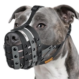 Mayerzon Pitbull Muzzle, Lightweight Basket Muzzle for Large Medium Dogs Rottweiler Amstaff to Prevent Biting Eating, Safe for Grooming Vet Visits Training, Allows to Pant Drink, Adjustable & Sturdy