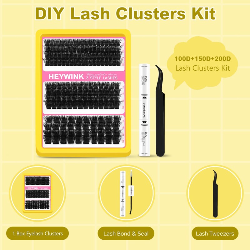 HEYWINK Lash Clusters Kit 60D 80D 100D Thick Cluster Eyelash