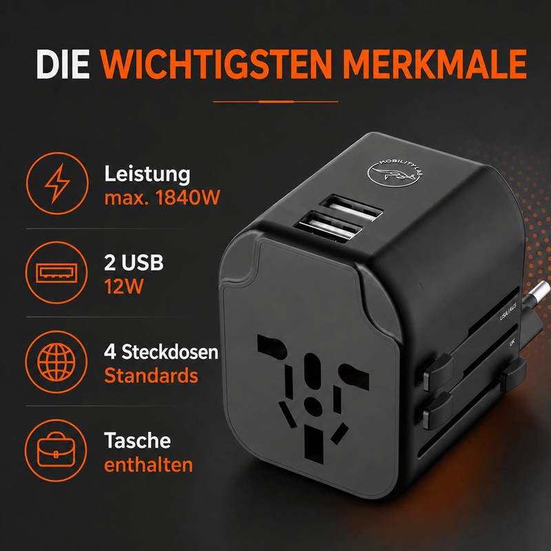 Mobility Lab ML314044 - Travel Adapter with 2 USB-C Ports