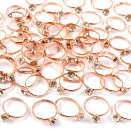 52Pcs Bridal Shower Rings Diamond Engagement Rings Adjustable Faux Wedding Ring Set Rose Gold Toy Rings for Bridal Shower Game Wedding Table Decorations Bachelorette Party Favors Cupcake Toppers
