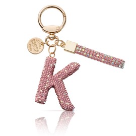 MORSUNBELA Key Fob, Girl's Key Fob, Letter Key Ring, Glitter Rhinestone, Pink-k