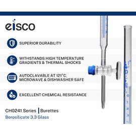 EISCO Lab Burette, 50mL - Schellbach Design for Accurate Miniscus Reading - Class B - 0.1mL Blue Graduations - Glass Stopcock - Borosilicate Glass Buret