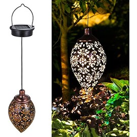 Solar Lantern Light,Outdoor Hanging Garden Lights Metal Lamp for Patio, Patio Decor Metal Yard Art Garden Accessories Outdoor Decorations for Porch,Yard, Lawn, Patio, Courtyard