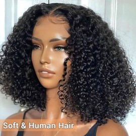 MOOTAFUL Bob Wig Human Hair 13x4 Deep Curly Lace Front Wig Human Hair Pre Plucked 200% Density Short Bob Curly Wig with Baby Hair Glueless Curly Wig for Black Women 12 Inch