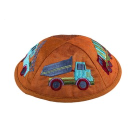 EMANUEL Yair Kippah para niños y niños, camiones bordados Yarmulke, Naranja Ypa-6b, Medium