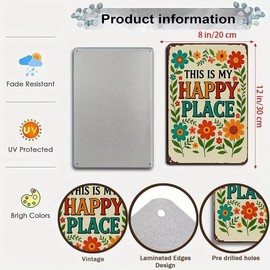 Funnysign Garden Gifts This Is My Happy Place Tin Sign for Home Garden Patio Yard Decor 8 X 12 Inch(3981)