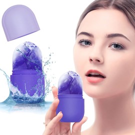 Rodillo de hielo para cara y ojos, cubo de rodillo de hielo facial, masaje facial Gua Sha, rodillo de hielo, herramientas de cuidado de la piel, molde de hielo de silicona reutilizable, tratamiento para tonificar la piel y eliminar la zona de los ojos (m
