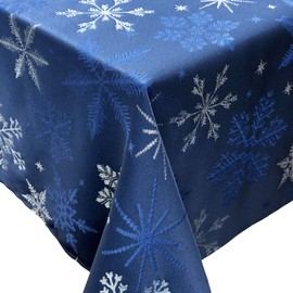 CAIT CHAPMAN HOME COLLECTION Holiday Blue Snowflakes Metallic Jacquard Woven Tablecloth (60" x 84" Rectangle)