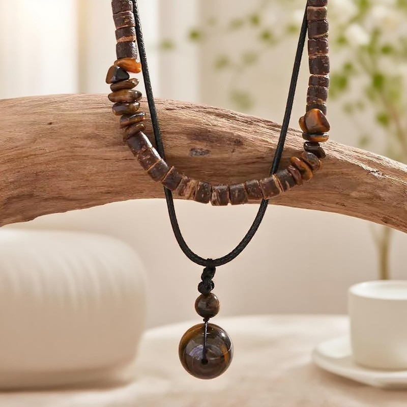 Drosemin Puka Shell Necklace for Men Summer Boho Surfer Brown