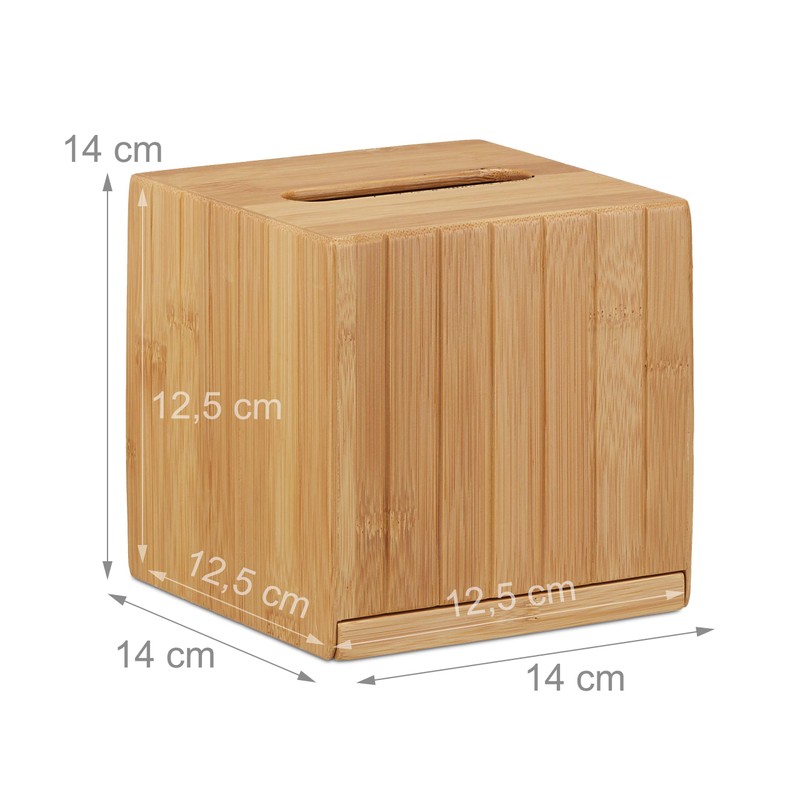 Relaxdays Kosmetiktücherbox quadratisch, Taschentuchbox Holz, Kosmetikbox Bambus, Tücherbox, HBT: 14