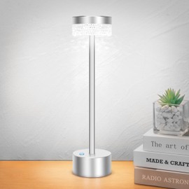 Xermei Cordless Battery Powered Led Table Lamp,3 Color Portable Rechargeable Desk Lamp,Minimalist Design Metal Table Lamps with Touch Control,for Living Room/Restaurants/Bars/Camping(Silver)………