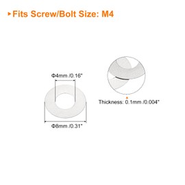 sourcing map M4 304 Stainless Steel Flat Washers, 50pcs 4x8x0.1mm Ultra Thin Flat Spacers for Screw Bolt, Electronic Repair, Automotive