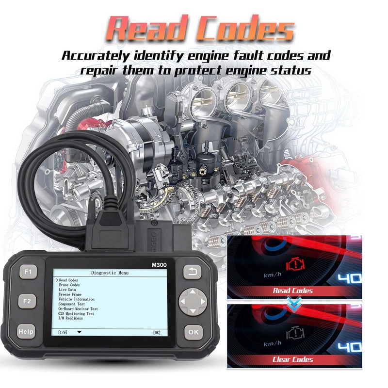 RXQRX M300 OBD2 Scanner, Vehicle Code Reader for Check Engine