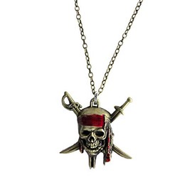 Western F.a.s.h.i.o.n Crossed Swords Pirate Skull Pendant Necklace (Gold)